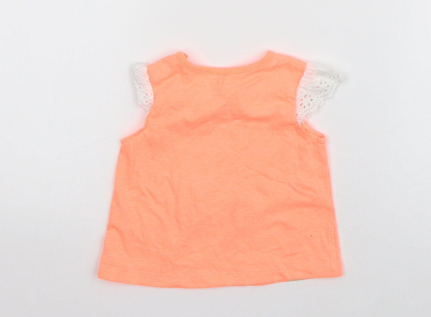 Nutmeg Girls Orange  Cotton Basic T-Shirt Size 3-6 Months Round Neck Pullover - Parrot