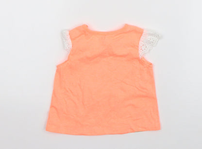 Nutmeg Girls Orange  Cotton Basic T-Shirt Size 3-6 Months Round Neck Pullover - Parrot