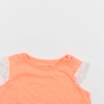 Nutmeg Girls Orange  Cotton Basic T-Shirt Size 3-6 Months Round Neck Pullover - Parrot