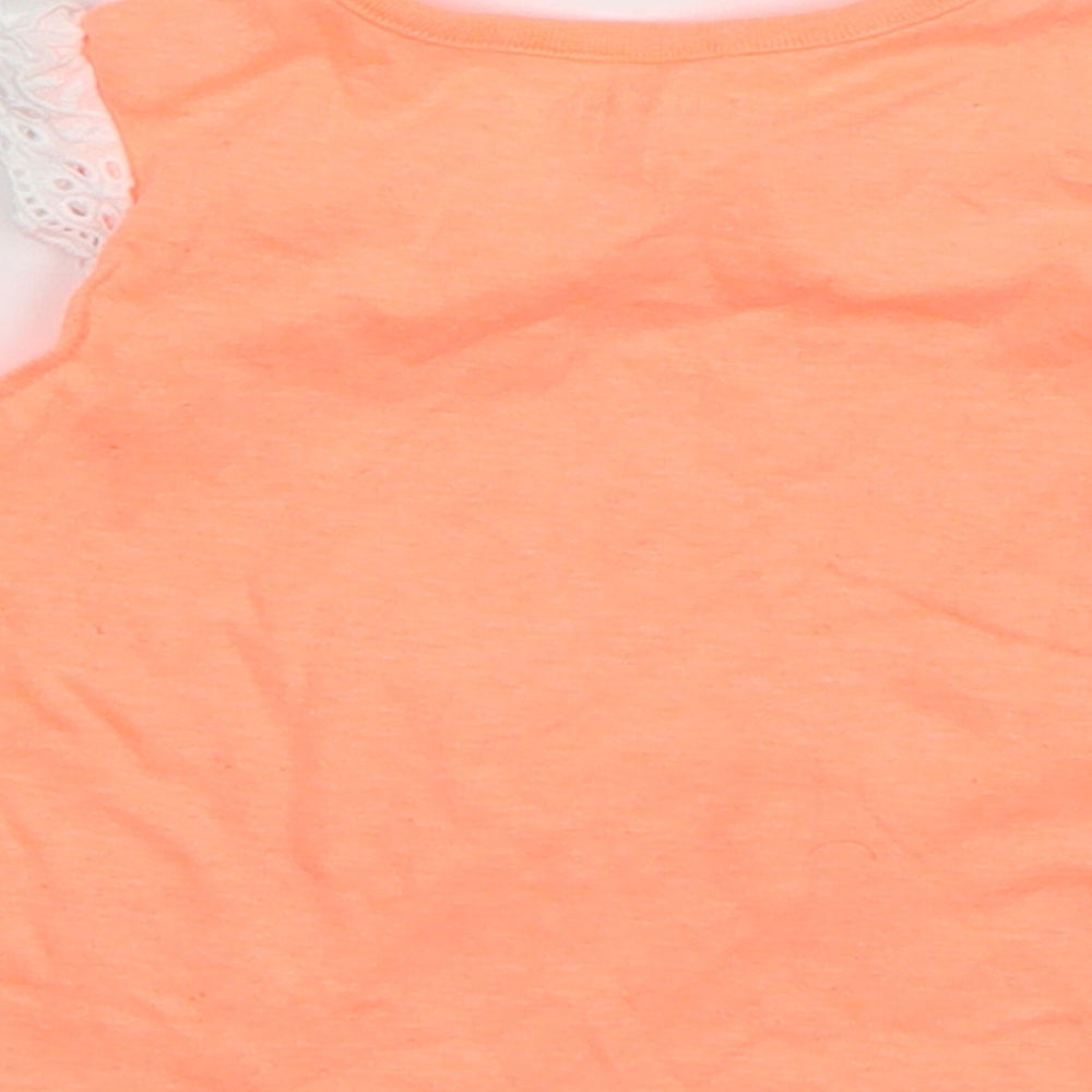 Nutmeg Girls Orange  Cotton Basic T-Shirt Size 3-6 Months Round Neck Pullover - Parrot