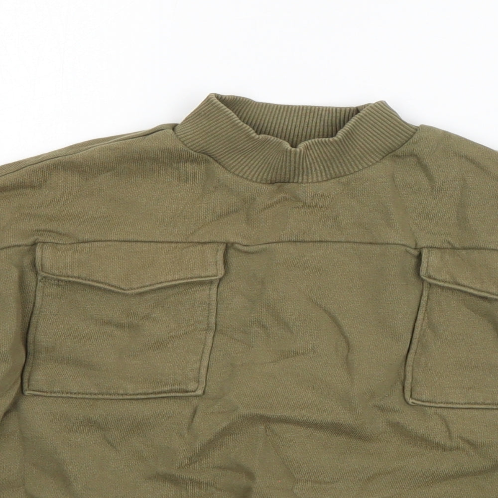 Close-up detail of Next boys’ green cotton pullover sweatshirt, size 5, years pullover