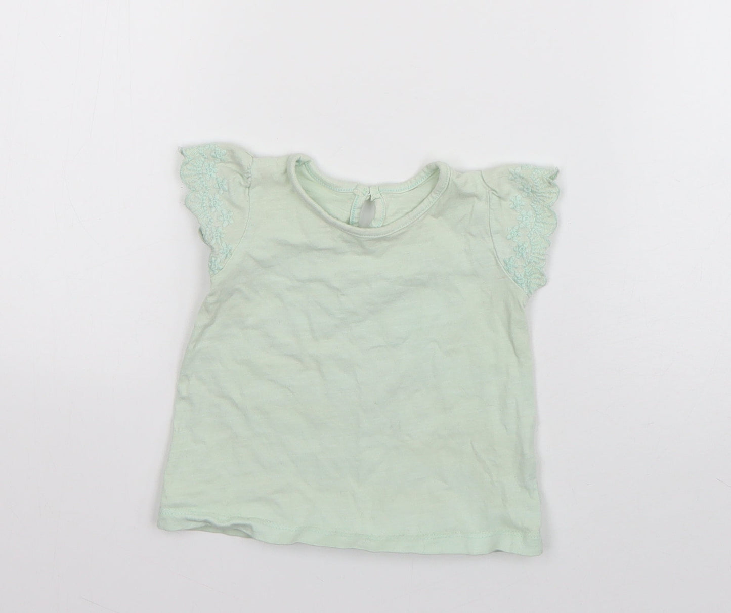 Matalan Girls Green  Cotton Basic T-Shirt Size 3-6 Months Round Neck Pullover
