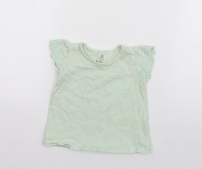 Matalan Girls Green  Cotton Basic T-Shirt Size 3-6 Months Round Neck Pullover