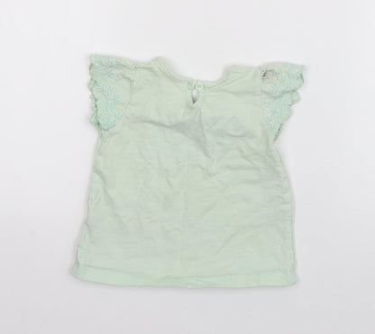 Matalan Girls Green  Cotton Basic T-Shirt Size 3-6 Months Round Neck Pullover