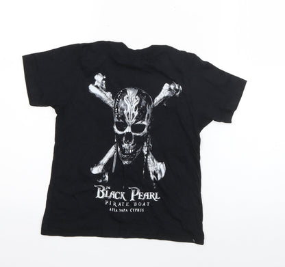 Gildan Girls Black  Cotton Basic T-Shirt Size XS Round Neck Pullover - Black Pearl Pirate Boat