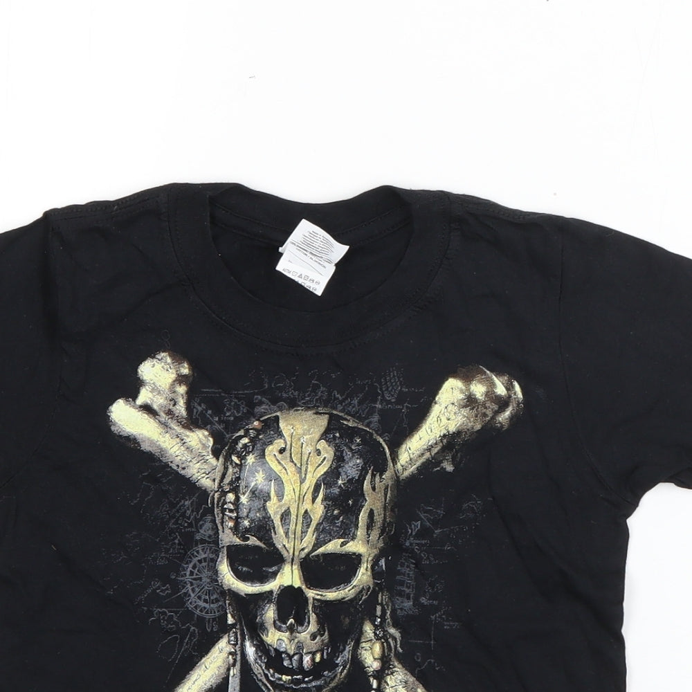 Gildan Girls Black  Cotton Basic T-Shirt Size XS Round Neck Pullover - Black Pearl Pirate Boat