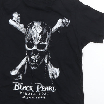 Gildan Girls Black  Cotton Basic T-Shirt Size XS Round Neck Pullover - Black Pearl Pirate Boat