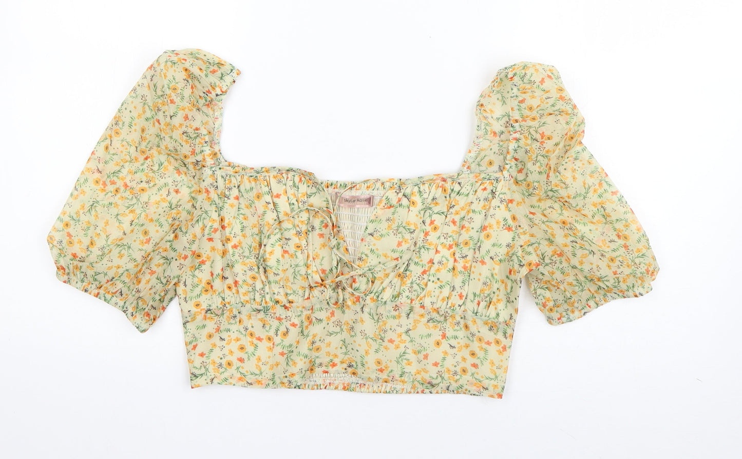 Skylar Rose Womens Green Floral Polyester Basic Blouse Size M Sweetheart - Puff Sleeve