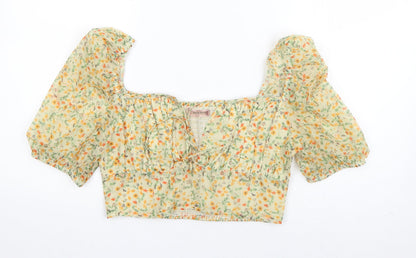 Skylar Rose Womens Green Floral Polyester Basic Blouse Size M Sweetheart - Puff Sleeve