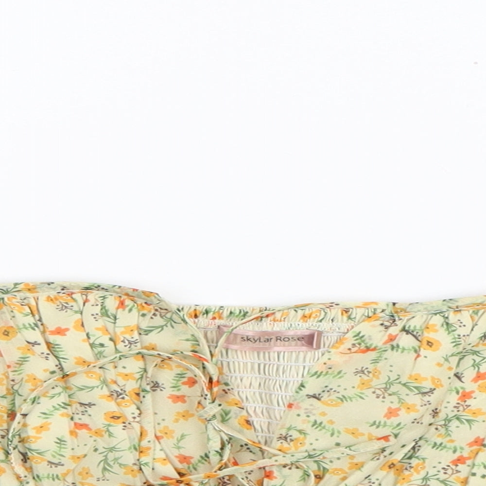 Skylar Rose Womens Green Floral Polyester Basic Blouse Size M Sweetheart - Puff Sleeve