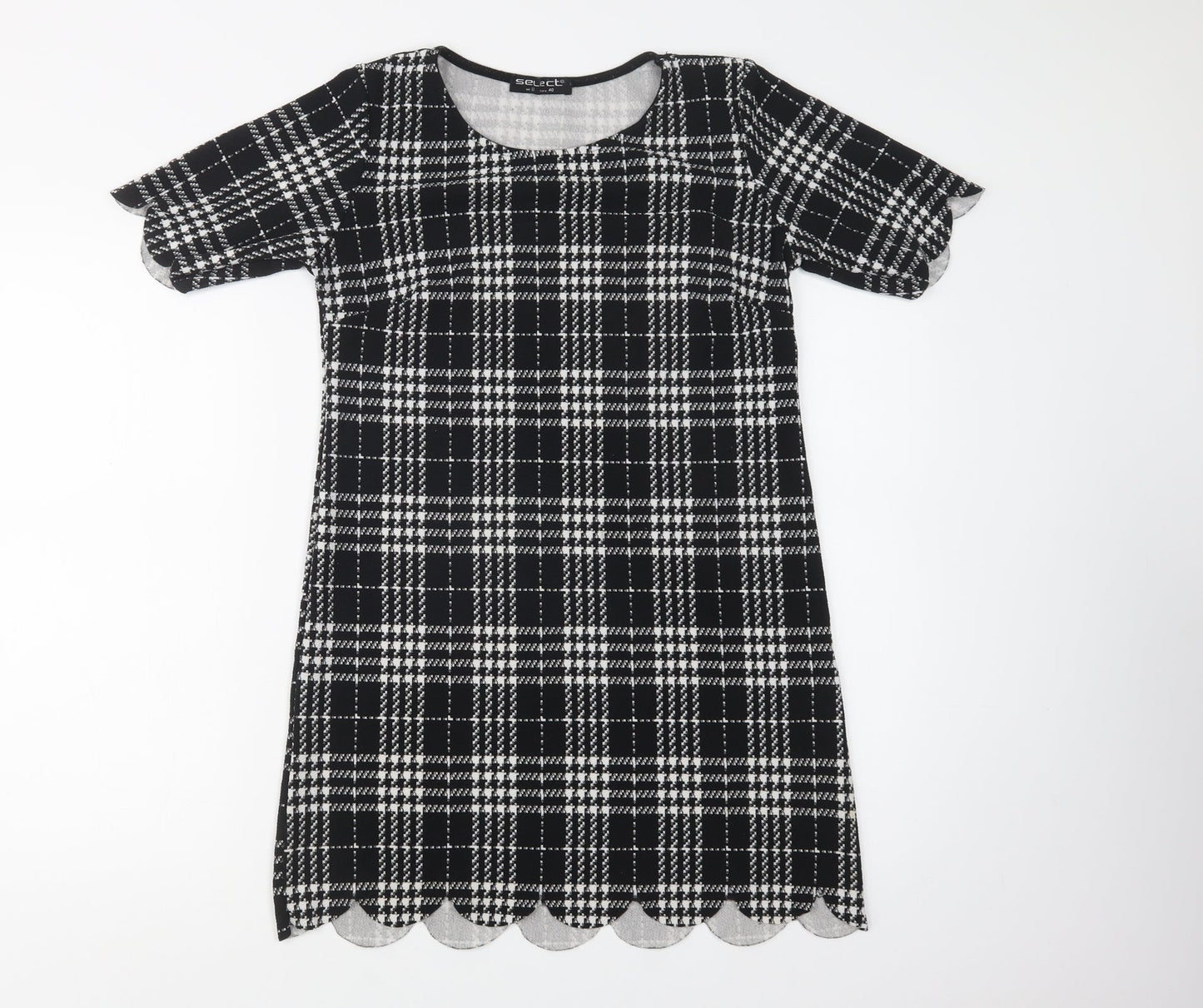 Select Womens Black Check Polyester Shift  Size 12  Crew Neck