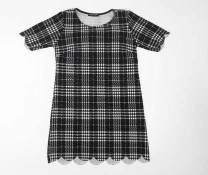Select Womens Black Check Polyester Shift  Size 12  Crew Neck