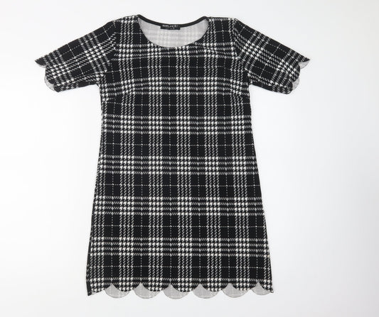 Select Womens Black Check Polyester Shift  Size 12  Crew Neck