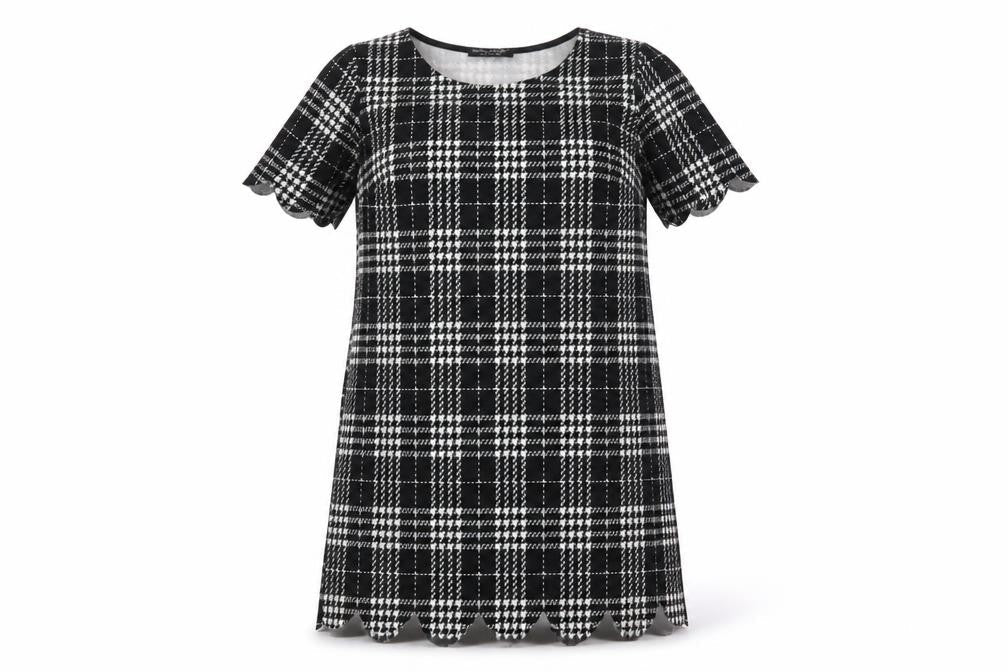 Select Womens Black Check Polyester Shift  Size 12  Crew Neck
