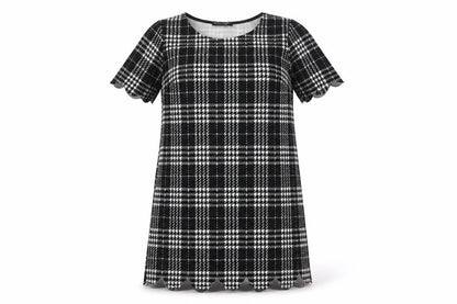 Select Womens Black Check Polyester Shift  Size 12  Crew Neck