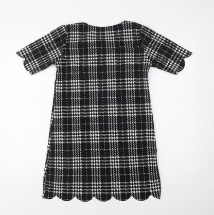 Select Womens Black Check Polyester Shift  Size 12  Crew Neck