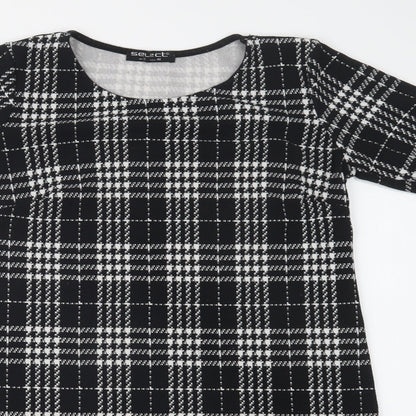 Select Womens Black Check Polyester Shift  Size 12  Crew Neck