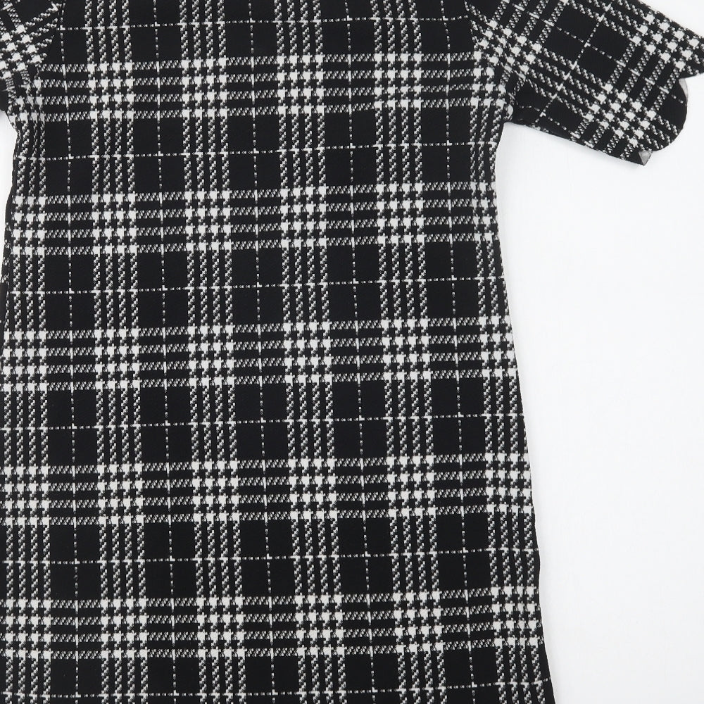 Select Womens Black Check Polyester Shift  Size 12  Crew Neck