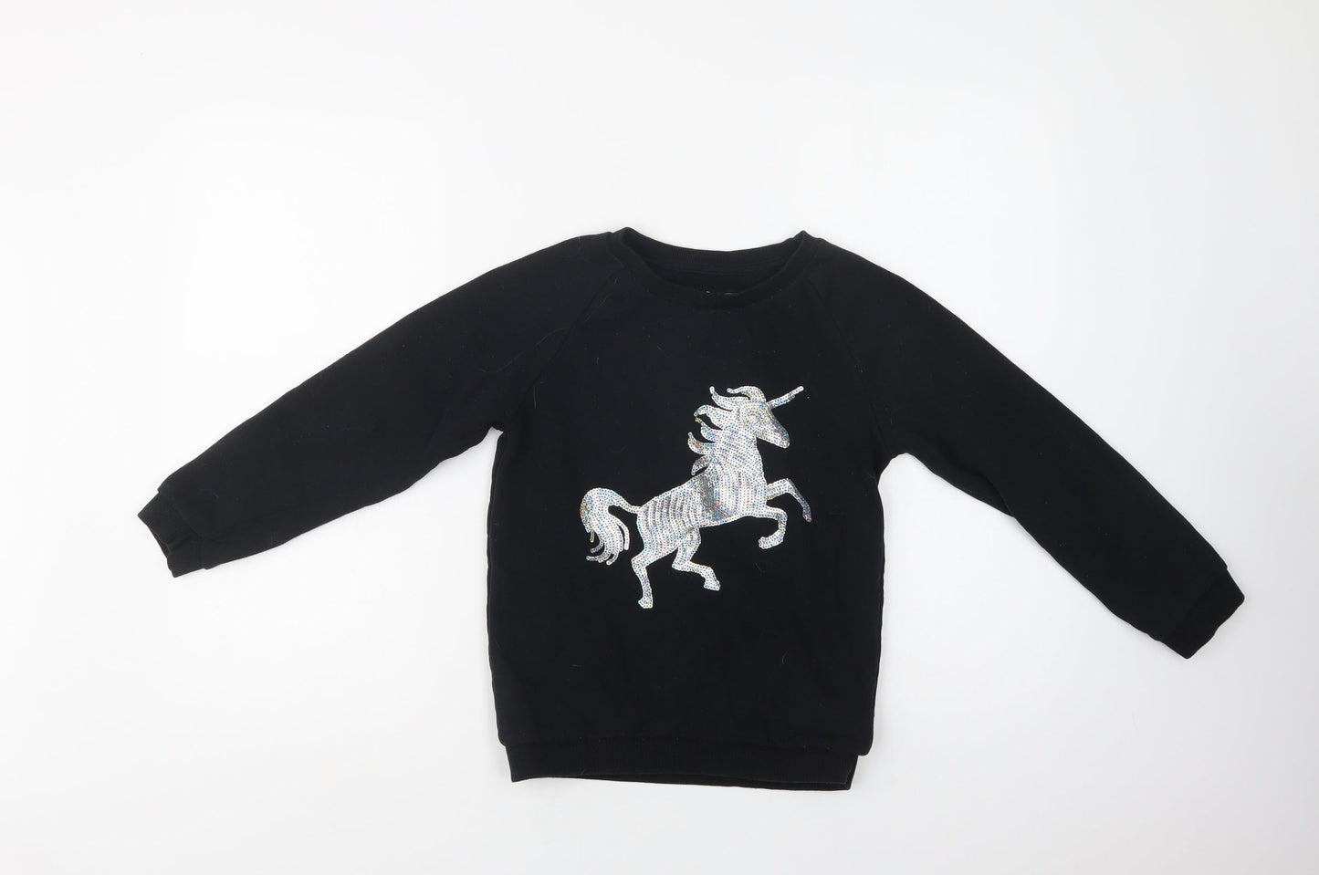 Primark Girls Black  Cotton Pullover Sweatshirt Size 10-11 Years   - Unicorn
