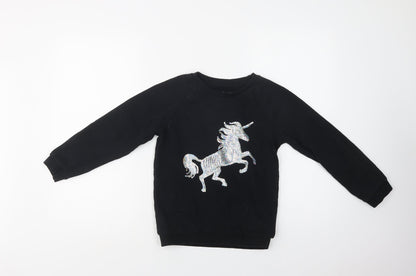 Primark Girls Black  Cotton Pullover Sweatshirt Size 10-11 Years   - Unicorn