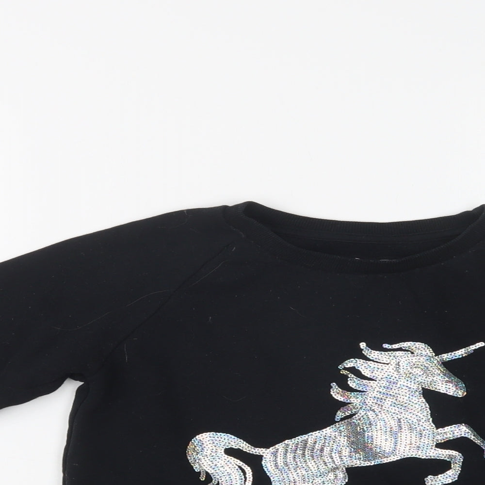 Primark Girls Black  Cotton Pullover Sweatshirt Size 10-11 Years   - Unicorn
