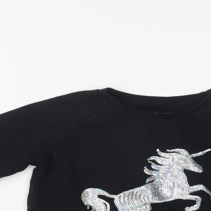Primark Girls Black  Cotton Pullover Sweatshirt Size 10-11 Years   - Unicorn