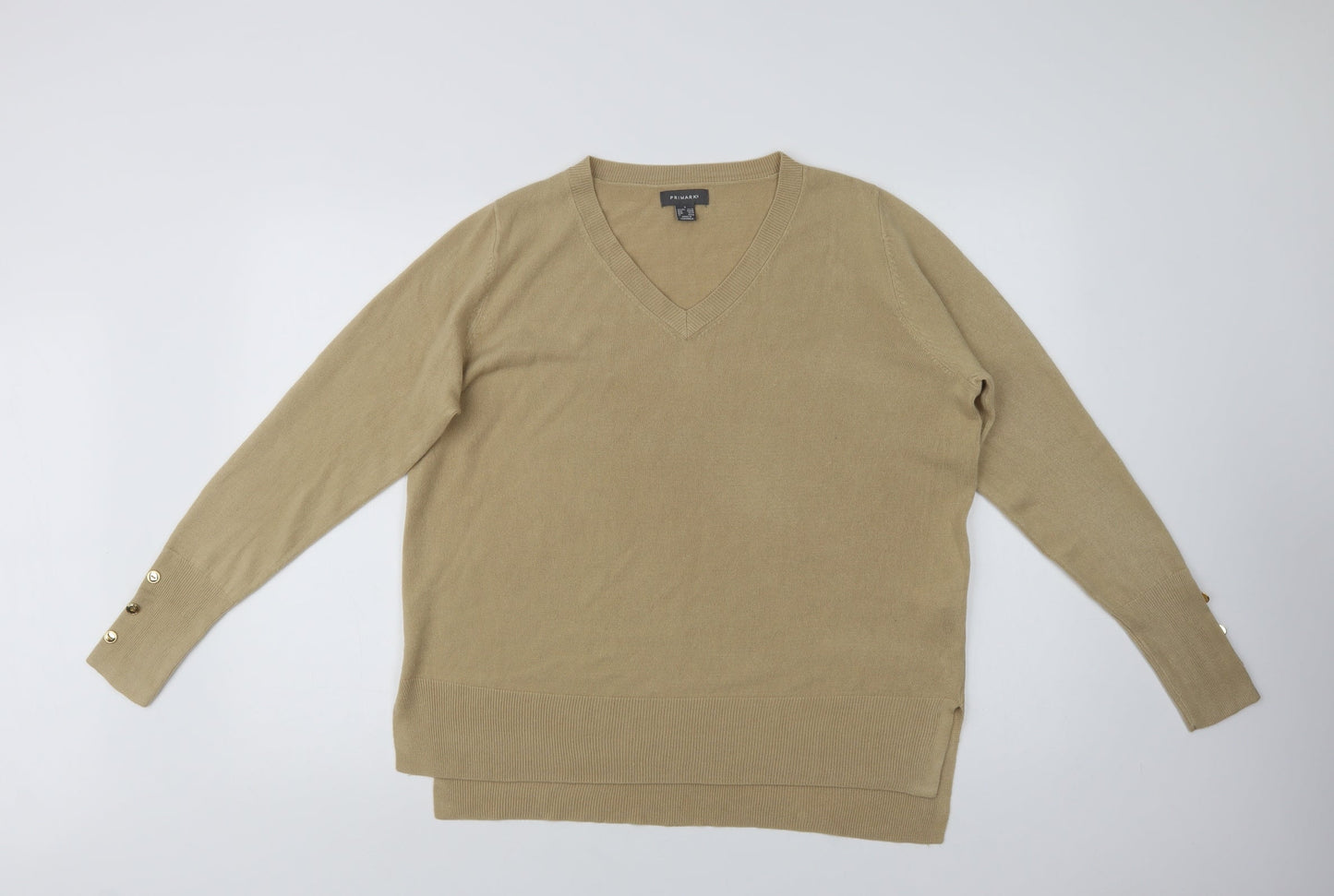 Primark Womens Beige V-Neck  Acrylic Pullover Jumper Size L