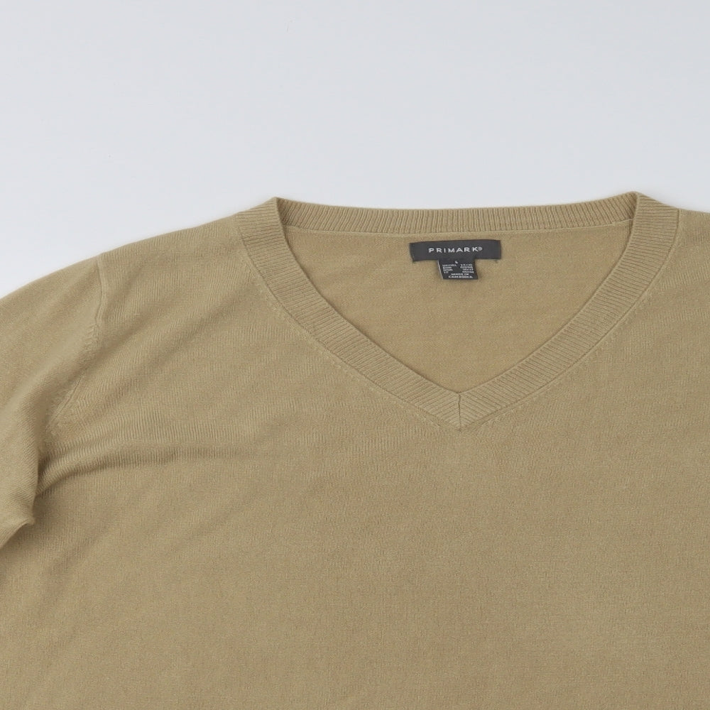 Primark Womens Beige V-Neck  Acrylic Pullover Jumper Size L