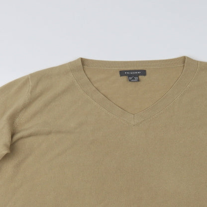 Primark Womens Beige V-Neck  Acrylic Pullover Jumper Size L