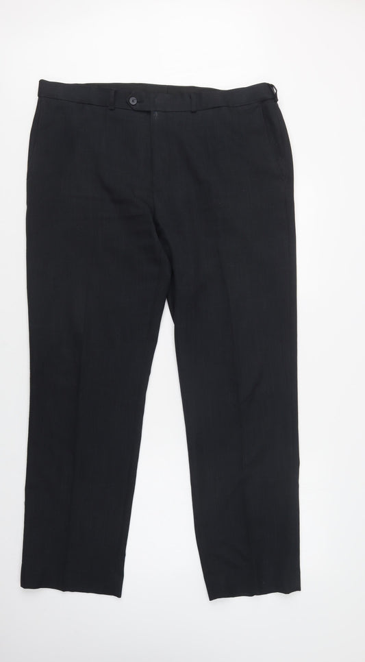 EWM Mens Black  Polyester Dress Pants Trousers Size 38 L31 in Regular Button
