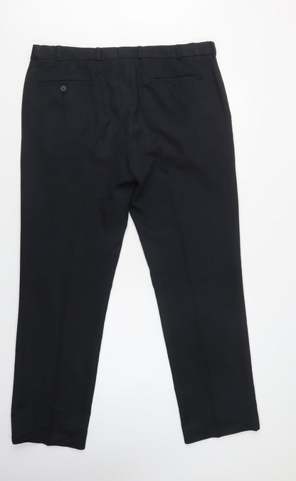 EWM Mens Black  Polyester Dress Pants Trousers Size 38 L31 in Regular Button