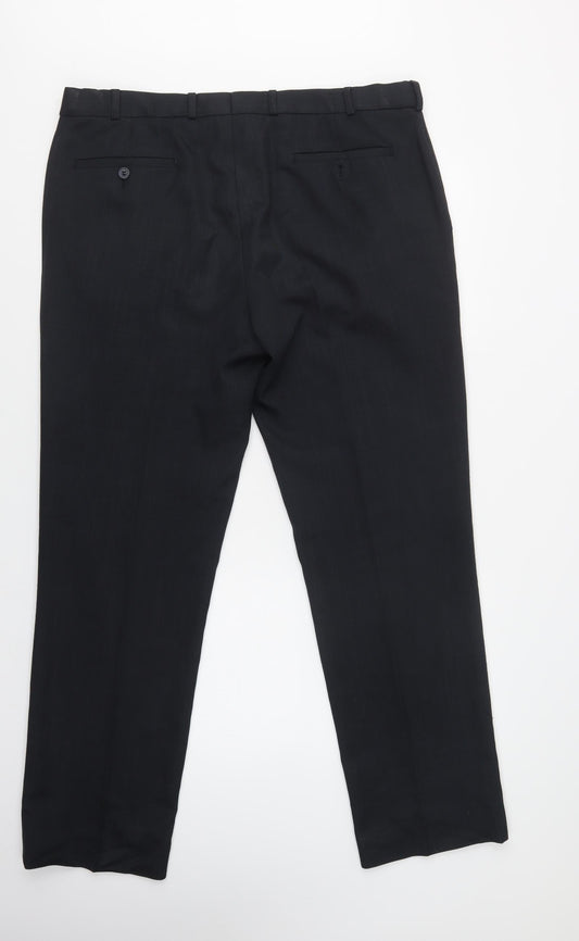 EWM Mens Black  Polyester Dress Pants Trousers Size 38 L31 in Regular Button
