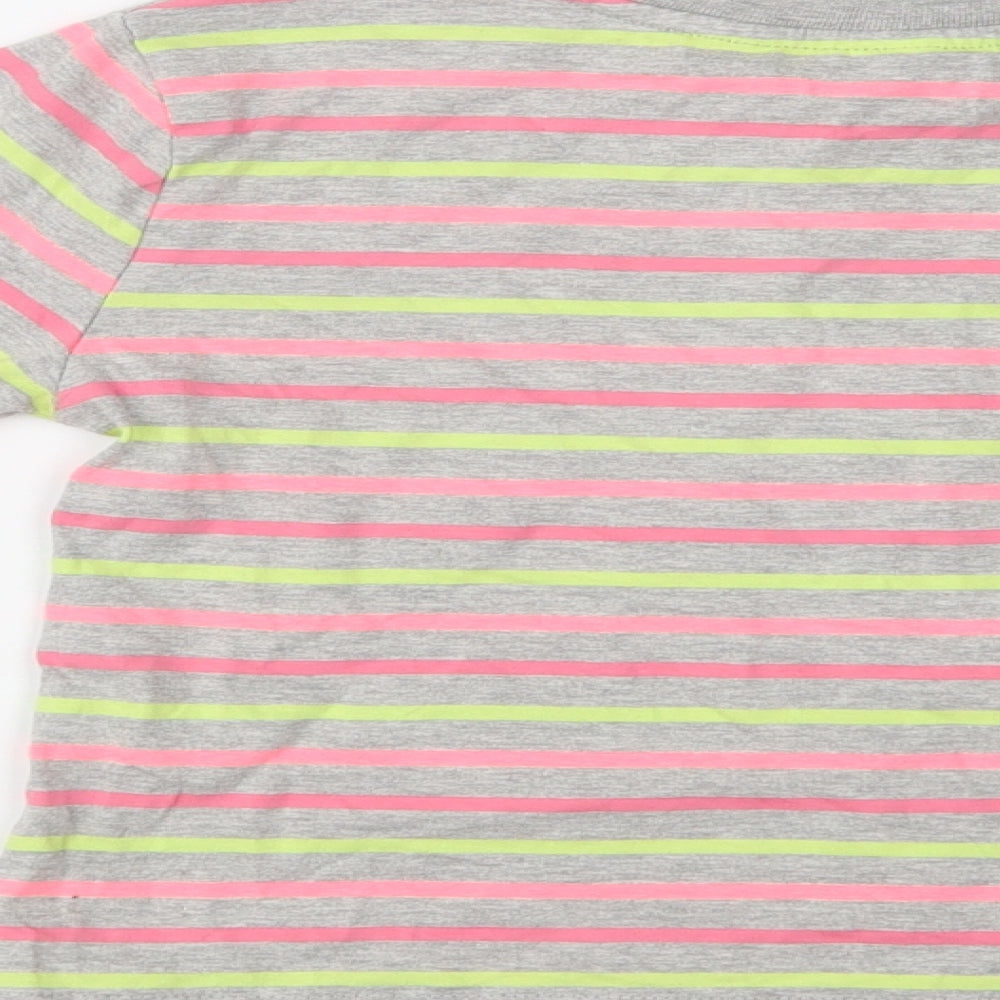 M & Co Girls Grey Striped Cotton Basic Blouse Size 9-10 Years Crew Neck