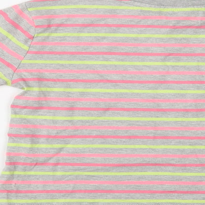 M & Co Girls Grey Striped Cotton Basic Blouse Size 9-10 Years Crew Neck