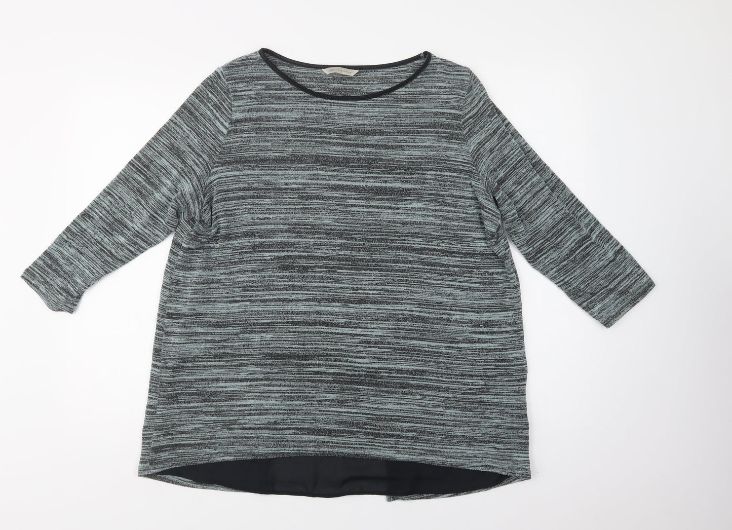 M&S Womens Green Striped Viscose Basic Blouse Size 16 Crew Neck