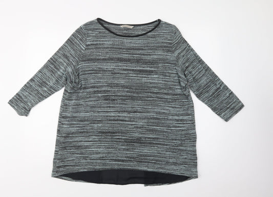 M&S Womens Green Striped Viscose Basic Blouse Size 16 Crew Neck
