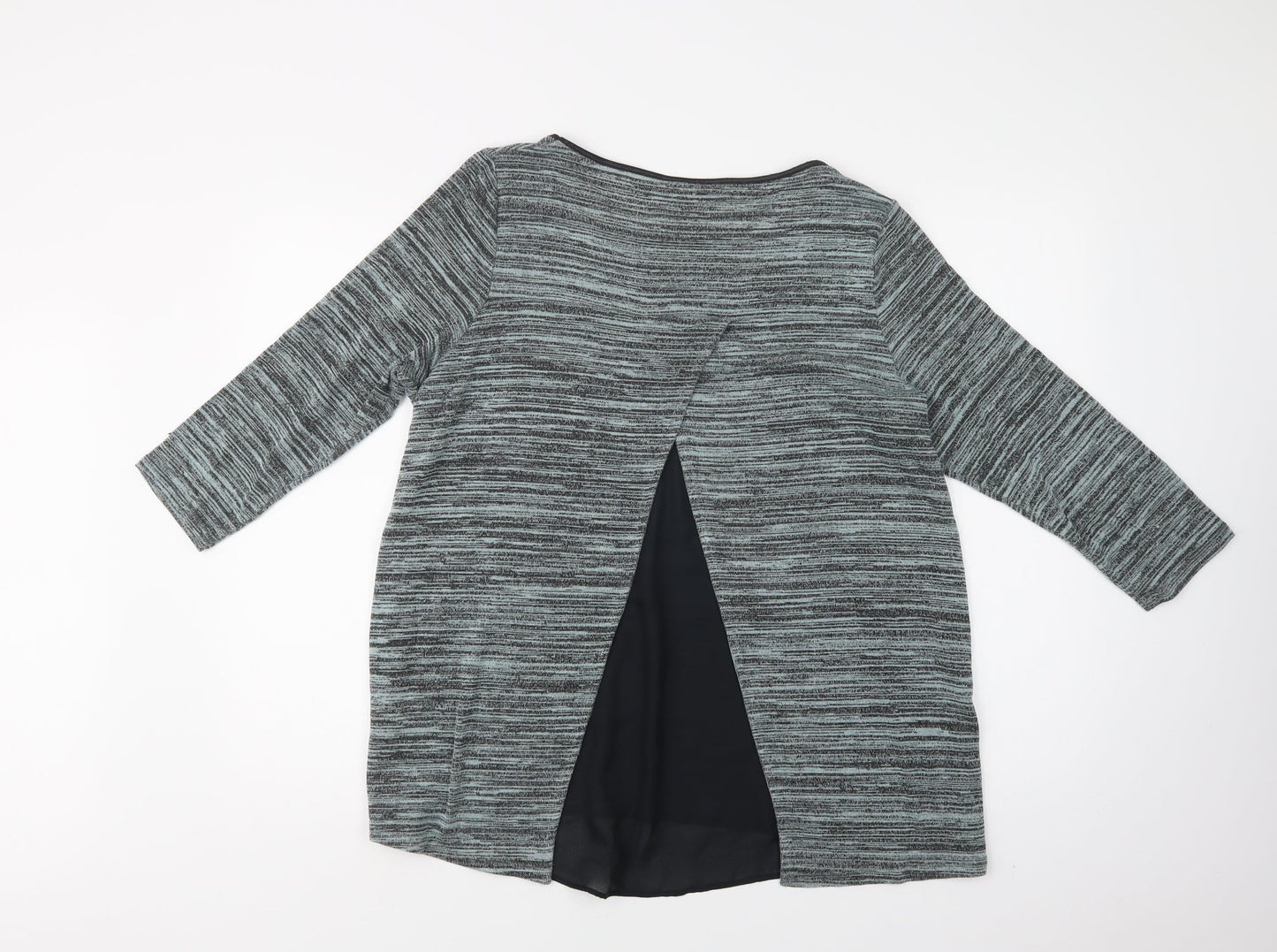 M&S Womens Green Striped Viscose Basic Blouse Size 16 Crew Neck