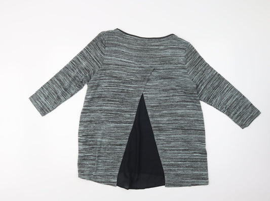 M&S Womens Green Striped Viscose Basic Blouse Size 16 Crew Neck