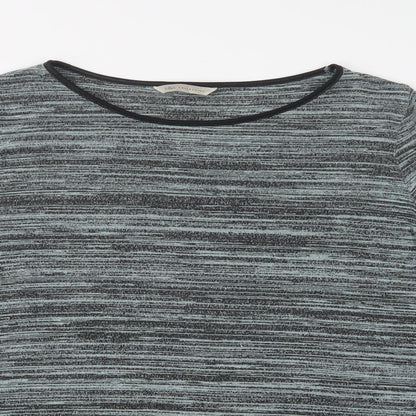 M&S Womens Green Striped Viscose Basic Blouse Size 16 Crew Neck