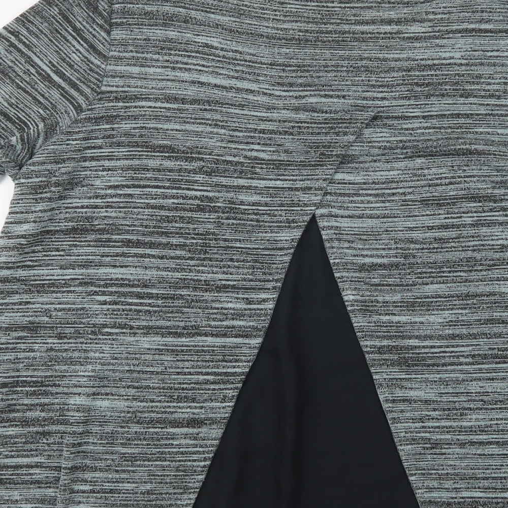 M&S Womens Green Striped Viscose Basic Blouse Size 16 Crew Neck