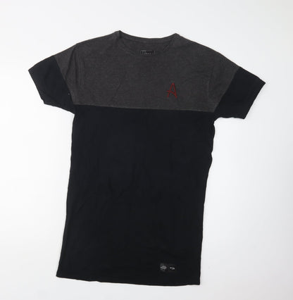 Aces Couture Mens Black Colourblock Cotton  T-Shirt Size M Crew Neck