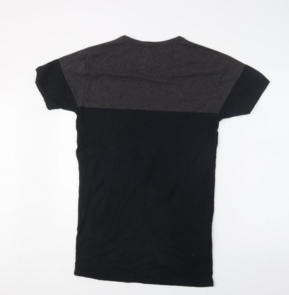 Aces Couture Mens Black Colourblock Cotton  T-Shirt Size M Crew Neck
