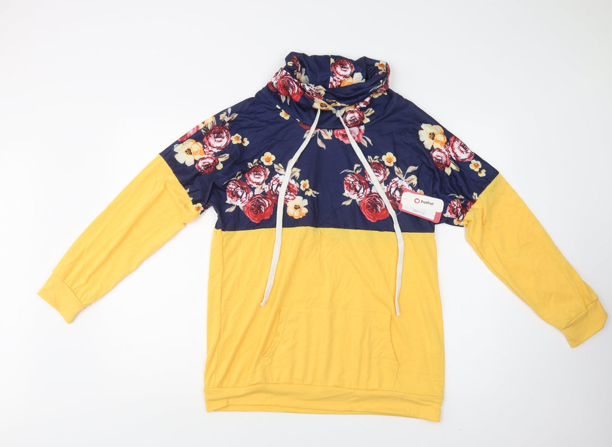 Front view of PatPat women’s yellow floral polyester pullover sweatshirt, size L