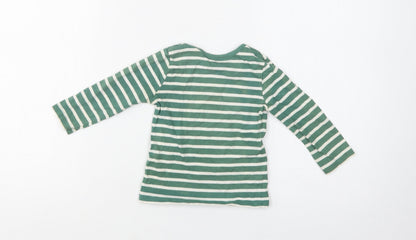 George Baby Green Striped Cotton Basic Blouse Size 9-12 Months Crew Neck