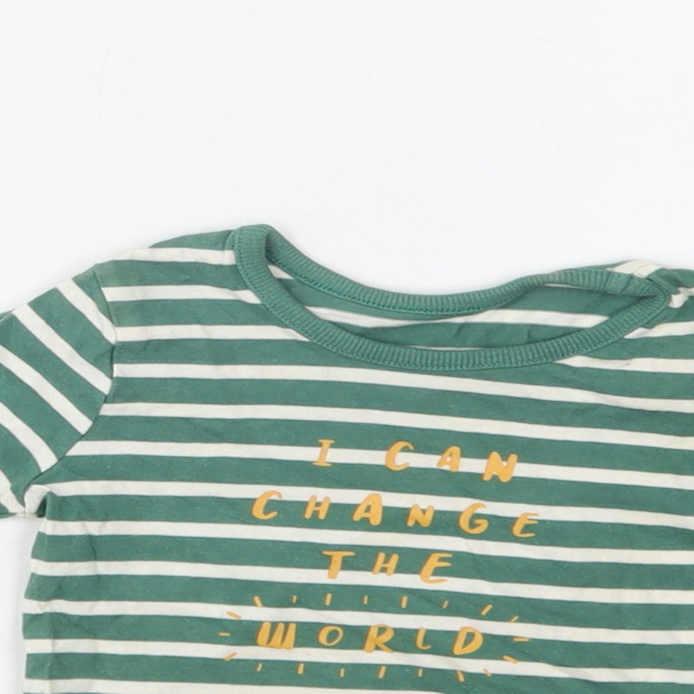 George Baby Green Striped Cotton Basic Blouse Size 9-12 Months Crew Neck