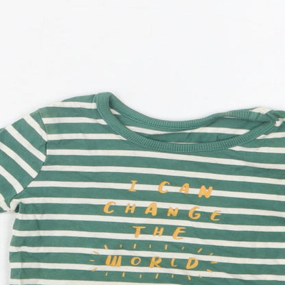 George Baby Green Striped Cotton Basic Blouse Size 9-12 Months Crew Neck