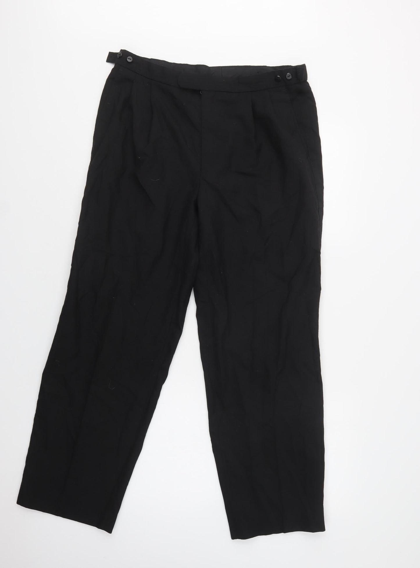 M&S Mens Black  Polyester Dress Pants Trousers Size 34 L29 in Regular Hook & Loop