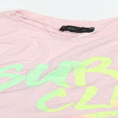 Atmosphere Womens Pink  Cotton Cropped T-Shirt Size 10 Crew Neck - Surf Club