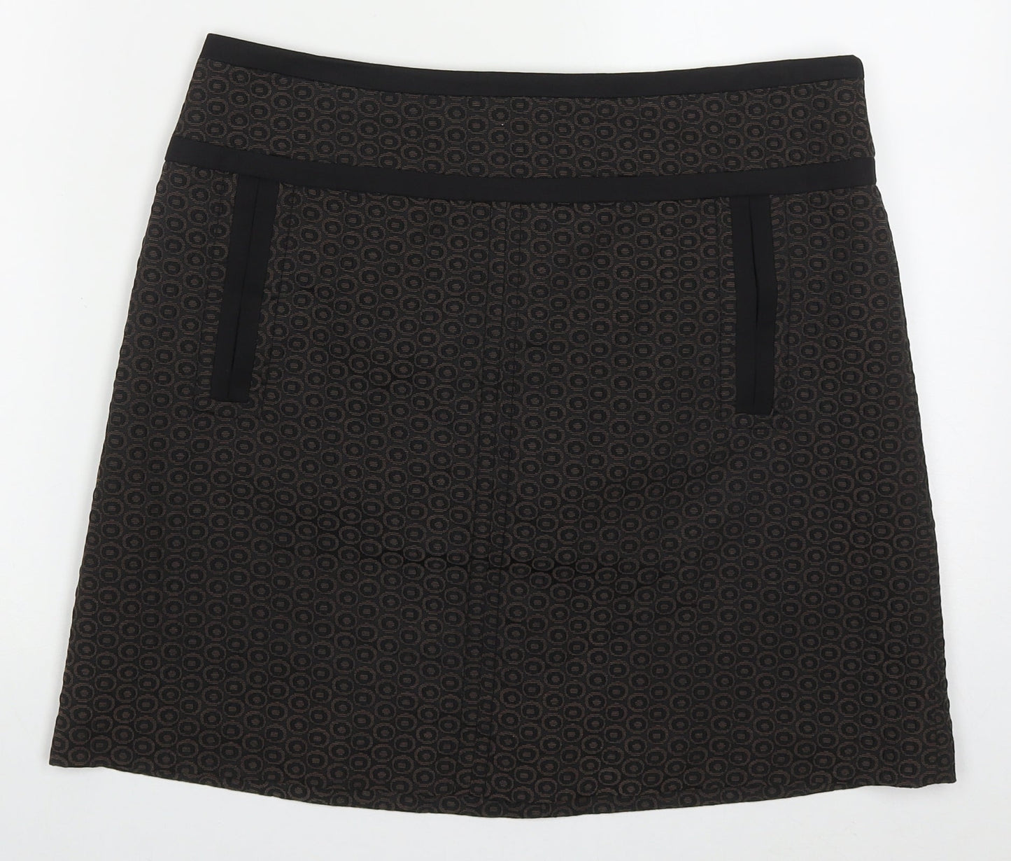 Marks and Spencer Womens Brown Geometric Polyester A-Line Skirt Size 12   Zip