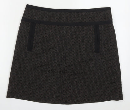 Marks and Spencer Womens Brown Geometric Polyester A-Line Skirt Size 12   Zip